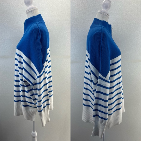 Striped Sweaters Half Zipper Long Sleeve Ribbed Knit Loose Oversized Pullover M - Picture 16 of 17